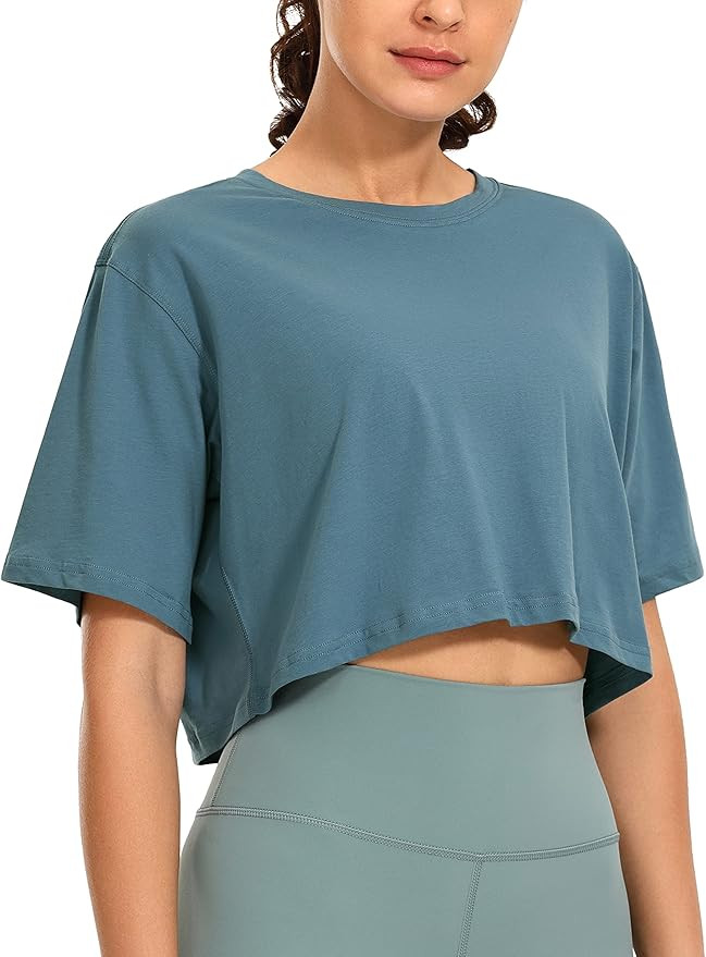 CRZ YOGA Women's Pima Cotton Workout Crop Tops Short Sleeve Yoga Shirts Casual Athletic Running T... | Amazon (US)