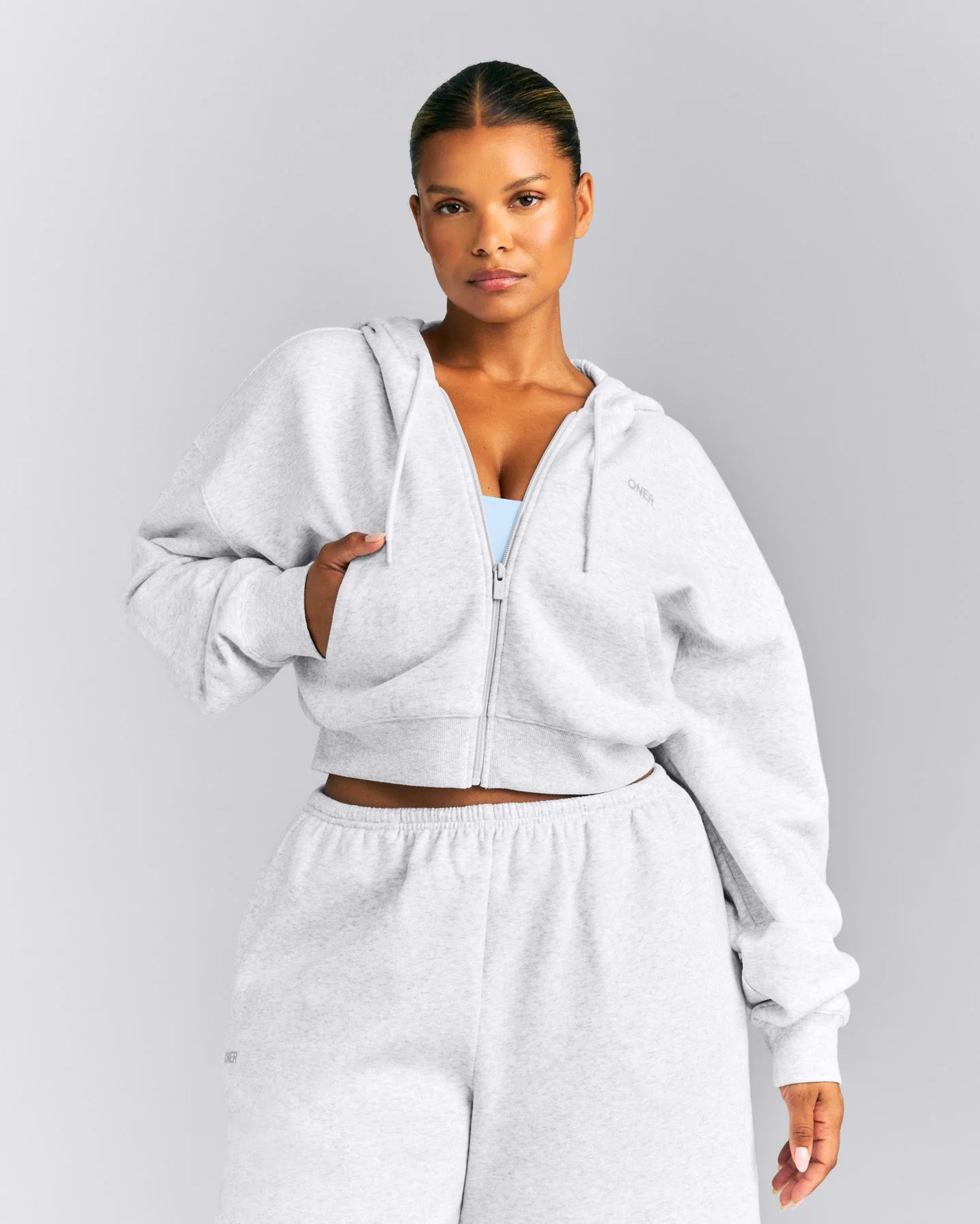 Foundations All Season Cropped Zip Up Hoodie New Branding 
 Gray Marl | Oner Active (UK / US)