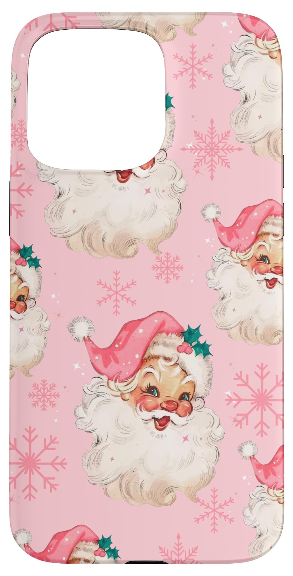 iPhone 15 Pro Max Vintage Pink Santa Face Pattern Snowflakes Retro Christmas Case | Amazon (US)