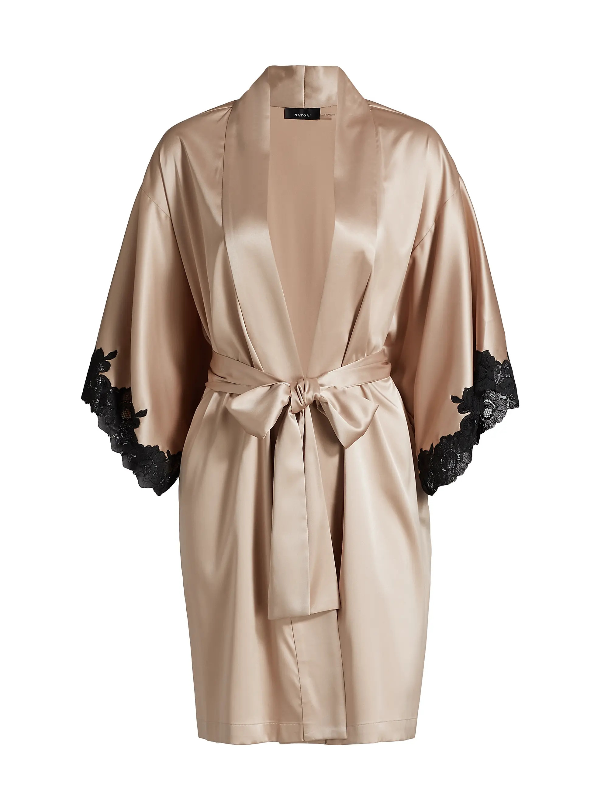 Natori Peony Glamour Satin-Lace Self-Tie Robe | Saks Fifth Avenue | Saks Fifth Avenue