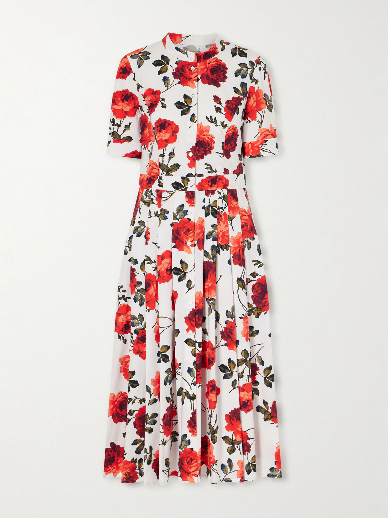 Carolina Herrera - Floral-print Cotton-blend Poplin Midi Dress - Red | NET-A-PORTER (US)