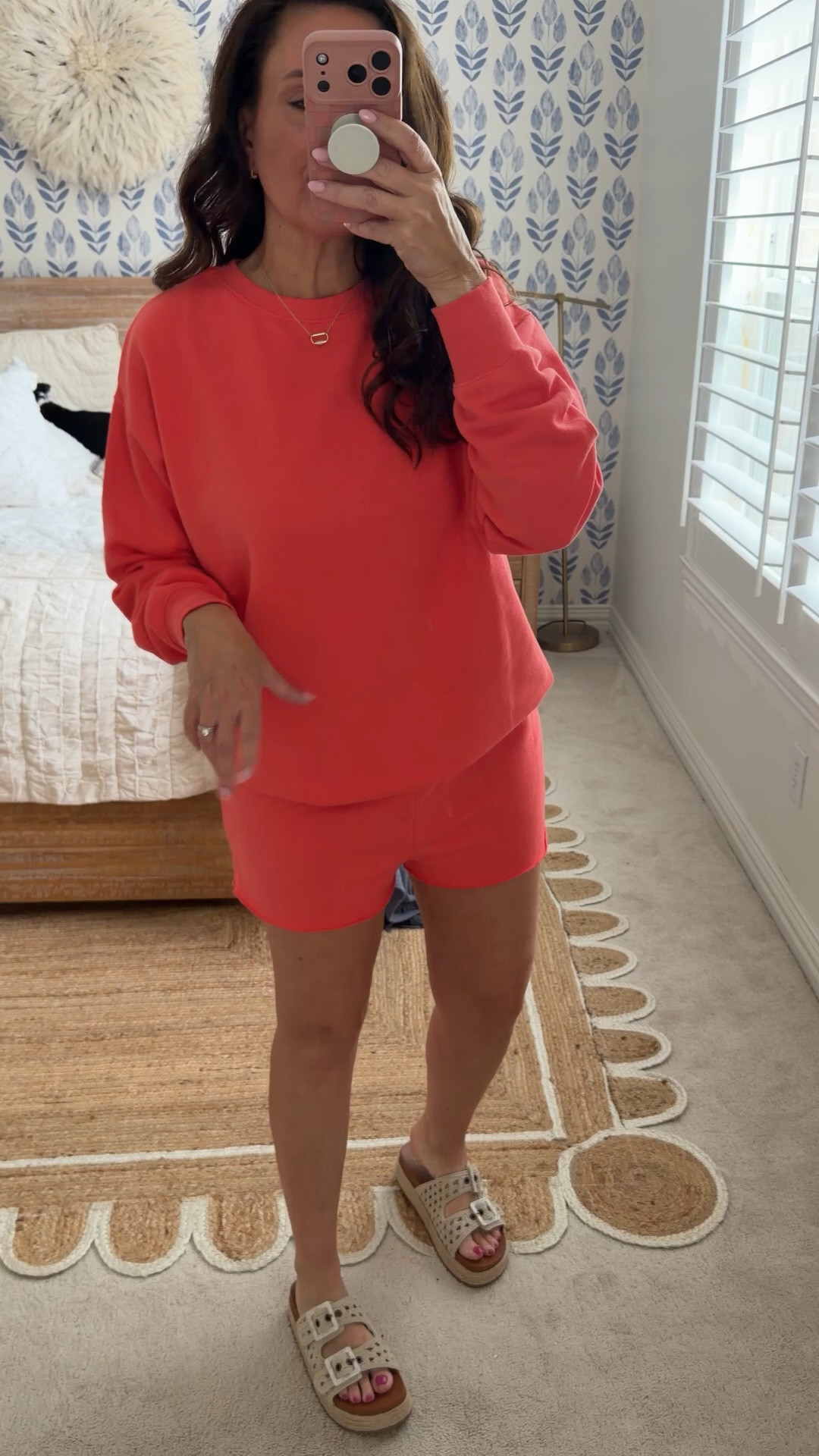 Medium sweatshirt/medium short
Cute and comfy!
.


#LTKootd #LTKOver40 #LTKmomlife