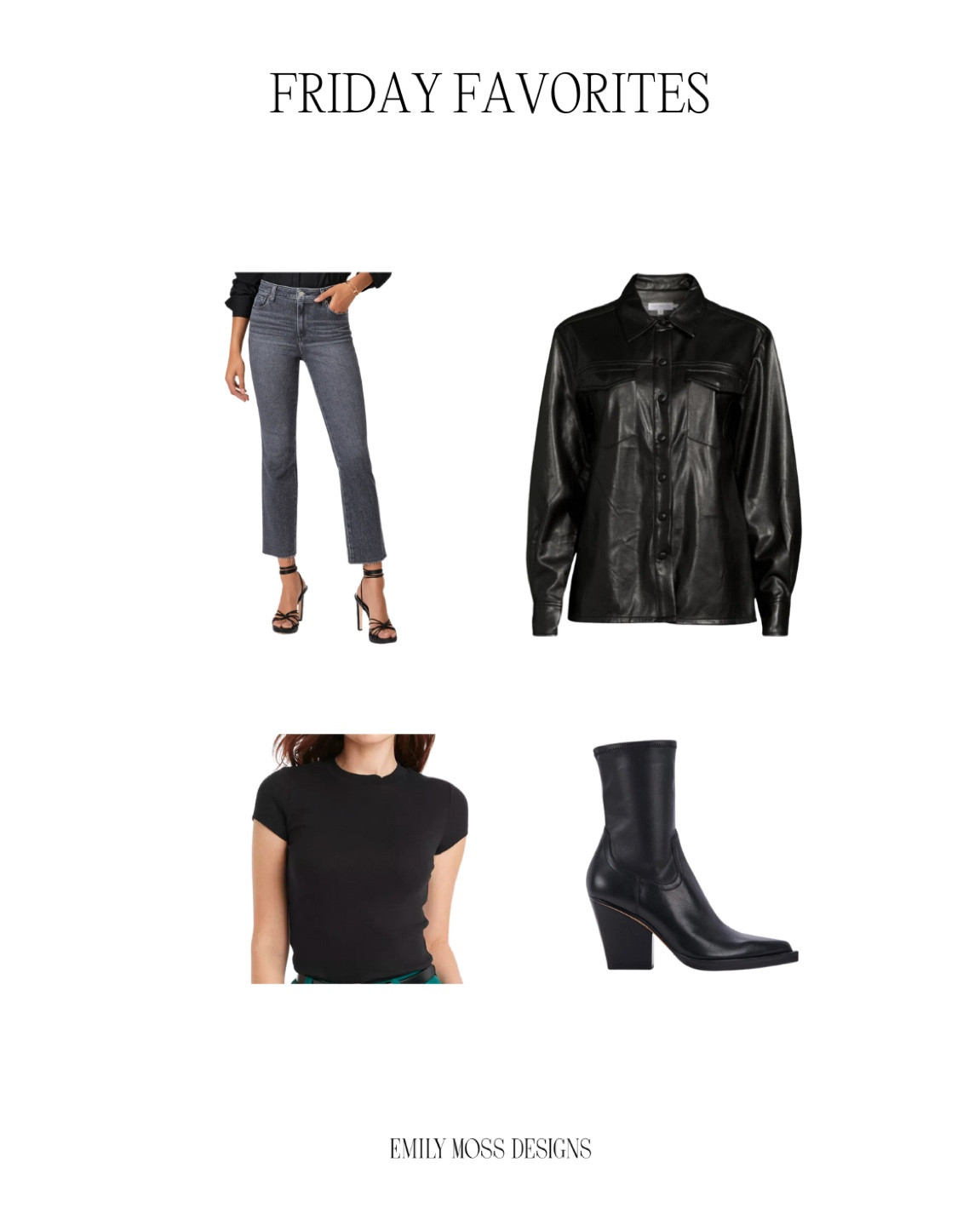 Friday favorites 🖤 leather shacket, black booties, stove pipe jeans, ribbed tee  

#LTKstyletip #LTKMostLoved