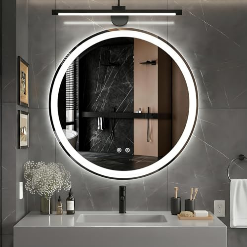 DUMOS 36 Inch Round LED Bathroom Mirror with Lights, Circle Vanity Mirror with Anti-Fog, Dimmable, 3-Color Light, Front Light and Backlit, Memory Function, Tempered Glass | Amazon (US)