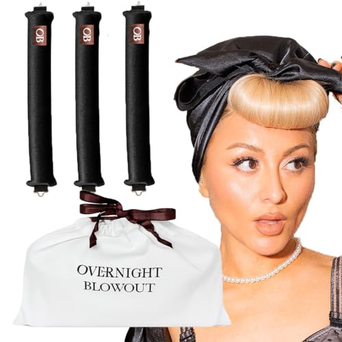Black Authentic Overnight Blowout Velvet Hair Rod, Classic 3 Set | Amazon (US)