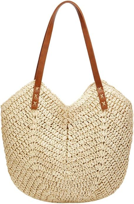 Summer Casual Straw Tote Bag Large Capacity Woven Shoulder Handbag for Summer Beach Vocation | Amazon (US)