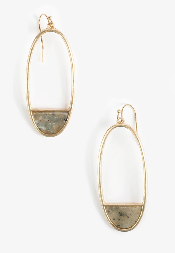 Gold Genuine Stone Oval Drop Earrings | Maurices