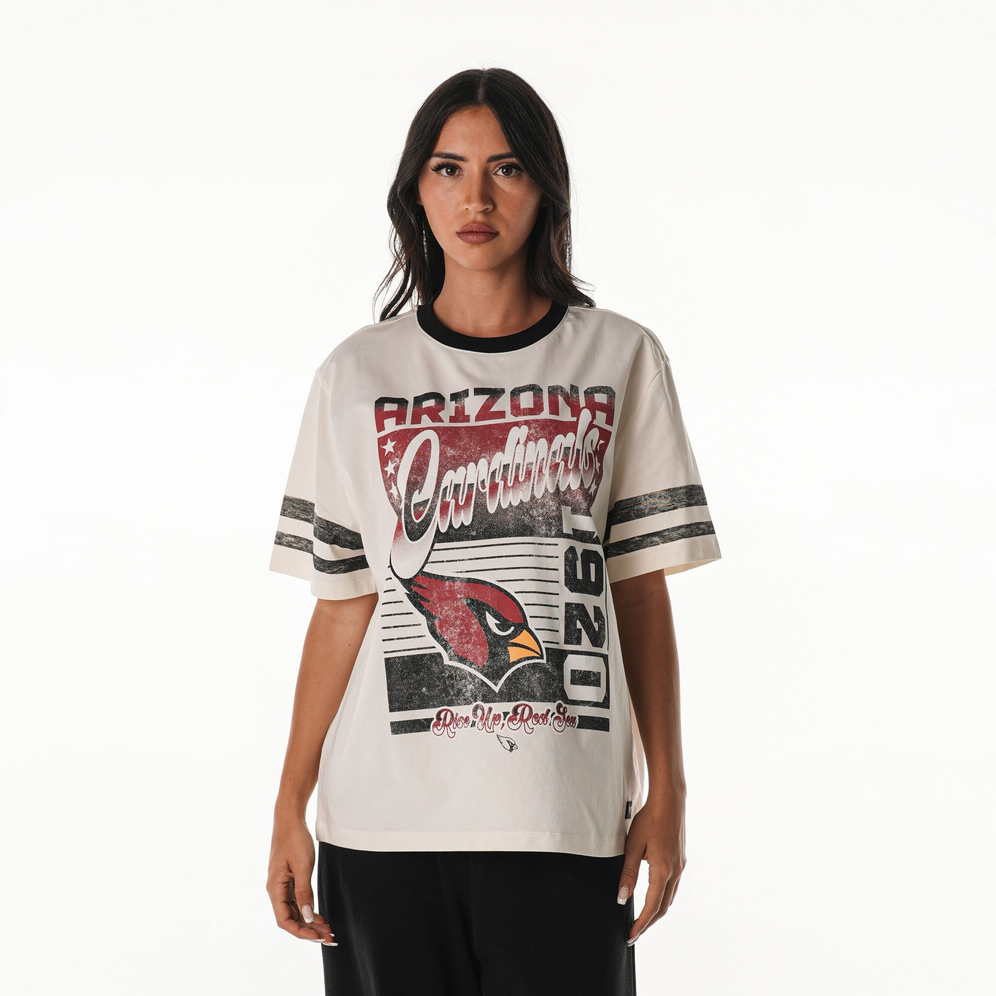 Women's Arizona Cardinals  The Wild Collective Cream Vintage Drop Shoulder Oversized Boyfriend T-... | NFL Shop