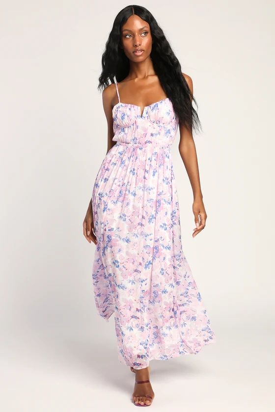 Total Darling Pink Multi Floral Print Notched Bustier Maxi Dress | Lulus (US)