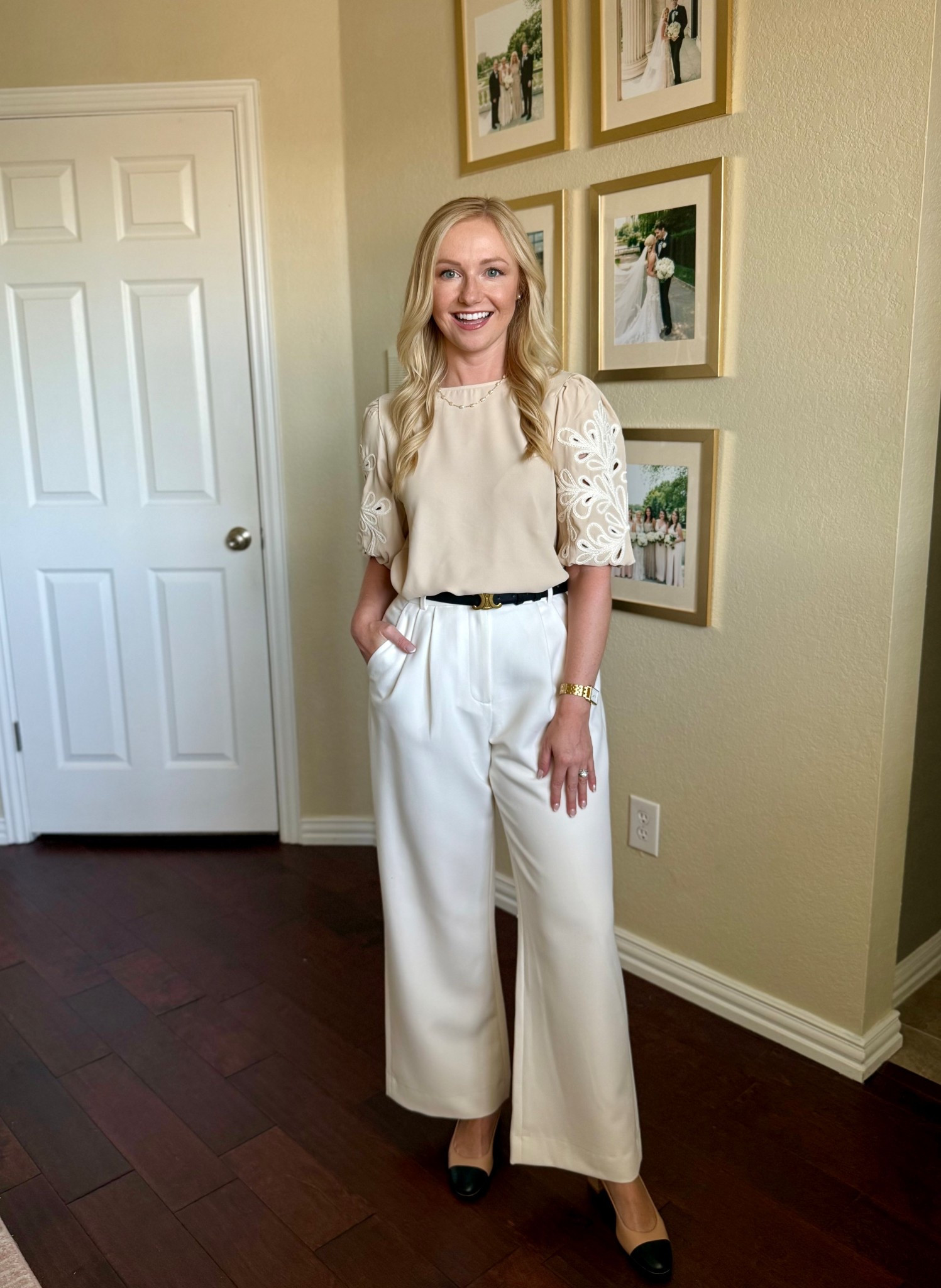 Such a pretty embroidered sleeve top! It is a lightweight knit and can be styled for now and later. Wearing an XS and a 26S in pants 

#LTKSeasonal #LTKStyleTip #LTKWorkwear