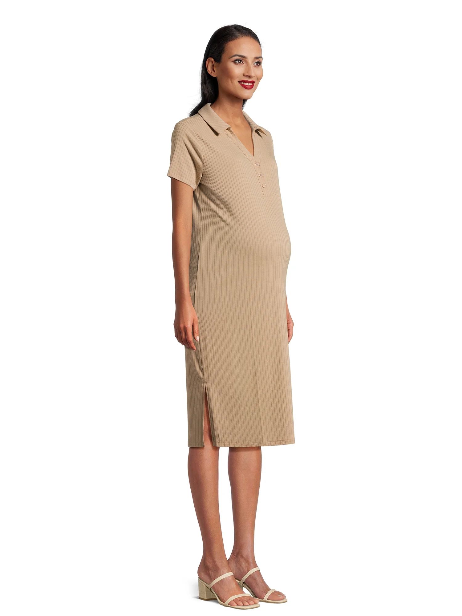 Time and Tru Women's Maternity Collared Rib Dress with Short Sleeves, Sizes S-2XL | Walmart (US)