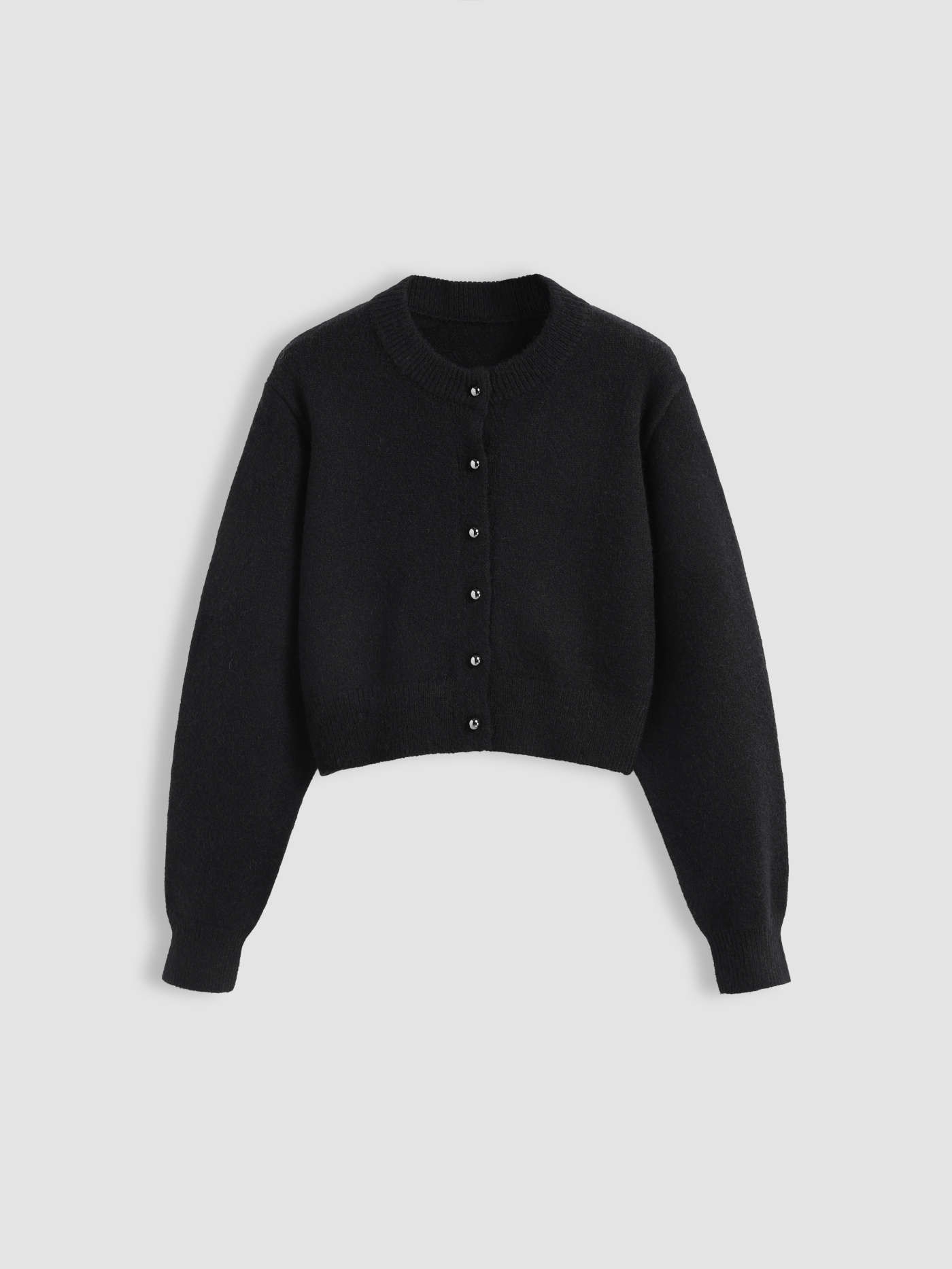 Knit Round Neckline Solid Button Cardigan | Cider