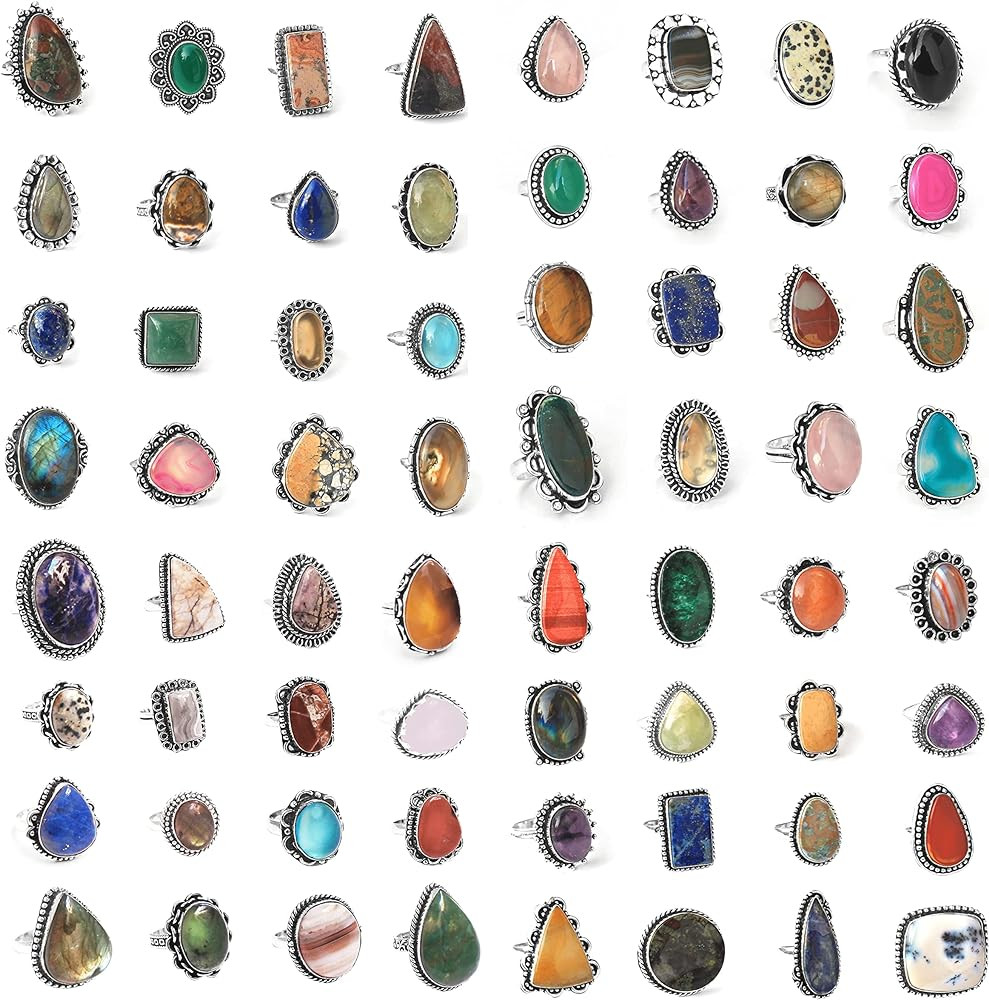 Carats Chunky Silver Rings Pack for Women - 10 Pcs - Stackable Fashion Ring Set, Silver Plated St... | Amazon (US)