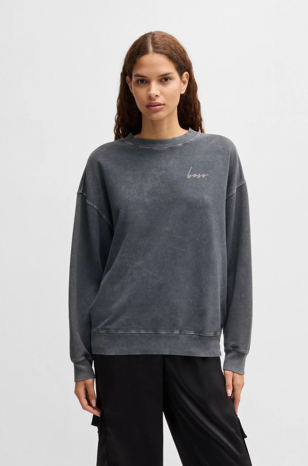 BOSS - Dyed stretch-cotton sweatshirt with logo detail | Hugo Boss (UK)