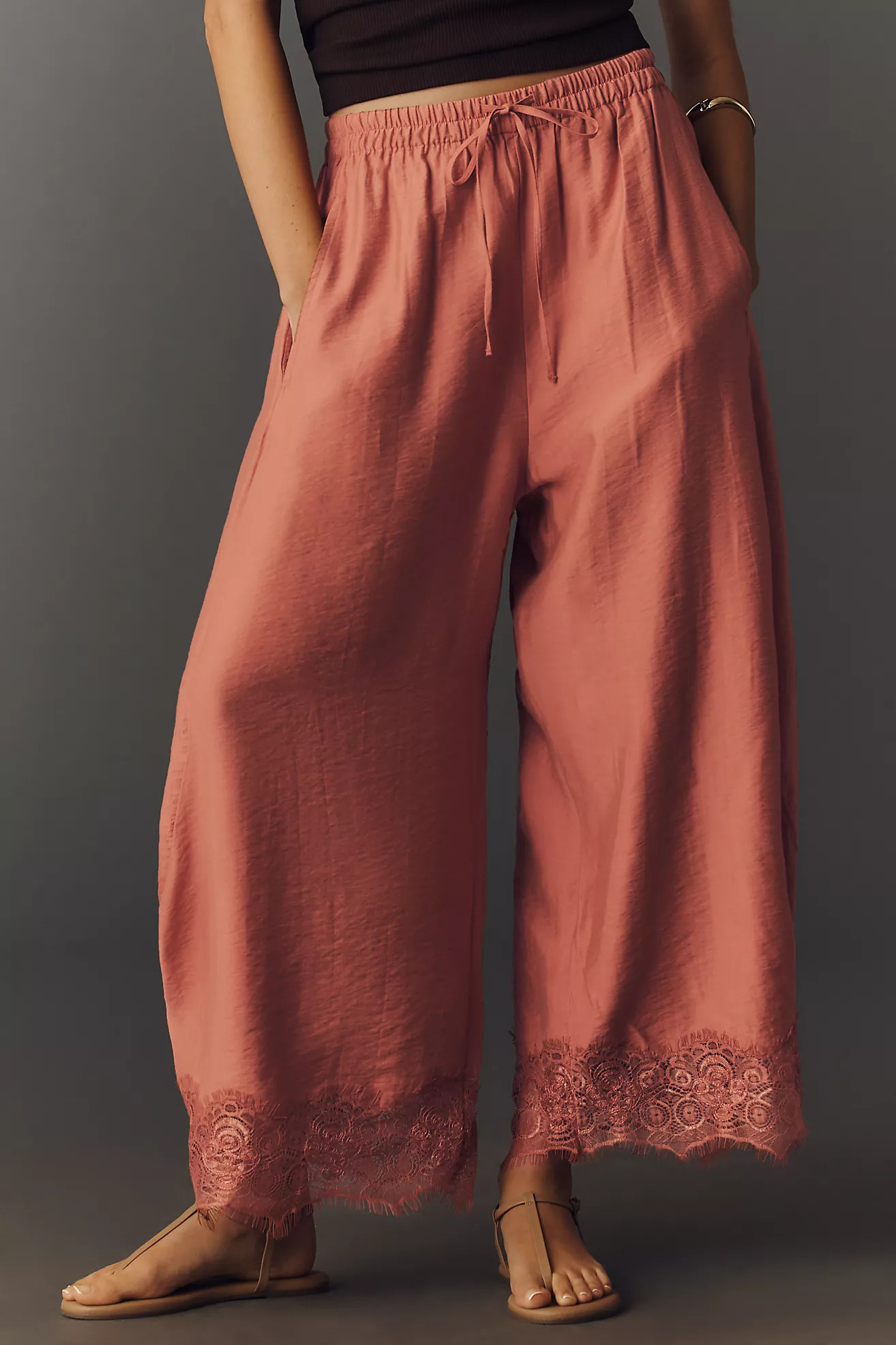 By Anthropologie Cropped Lace-Hem Pants | Anthropologie (US)