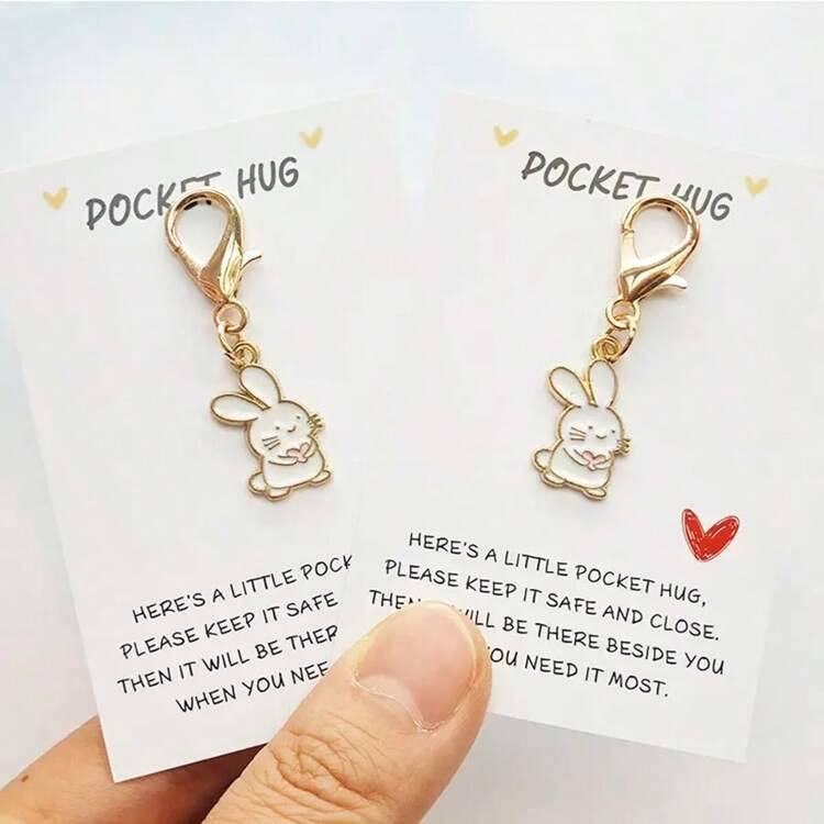 Charming Bunny Keychain Pocket Hug Card - Perfect Gift For Rabbit Lovers, Best Friends | Ideal For Easter, Birthdays, Weddings, Return School, Mother's & Father's Day | Inspirational Encouragement Token Car Accessories Bag Charm Cartoon Cute Goth Y2k Bag Lanyards With Id Holder Car Accessories Bag Charms | SHEIN