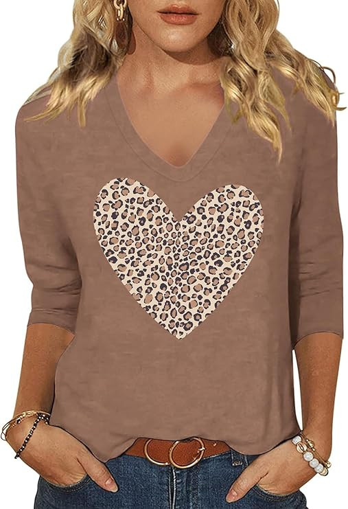Women's Valentines 3/4 Sleeve V Neck Shirt Funny Love Heart Graphic Long Sleeve Tee Casual Couple... | Amazon (US)