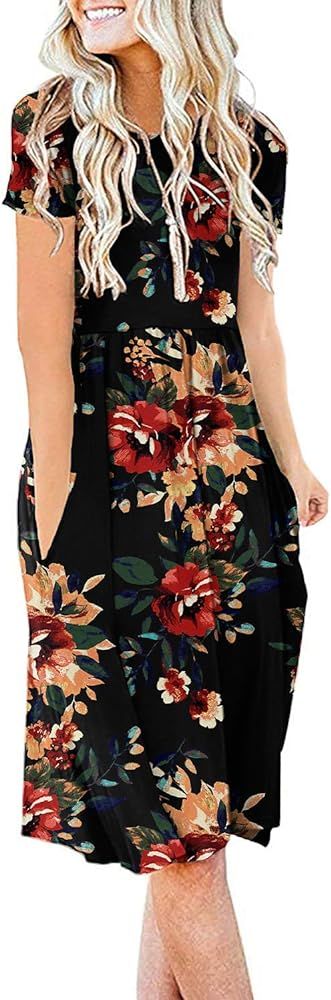 DB MOON Women Summer Casual Short Sleeve Dresses Empire Waist Dress with Pockets | Amazon (US)