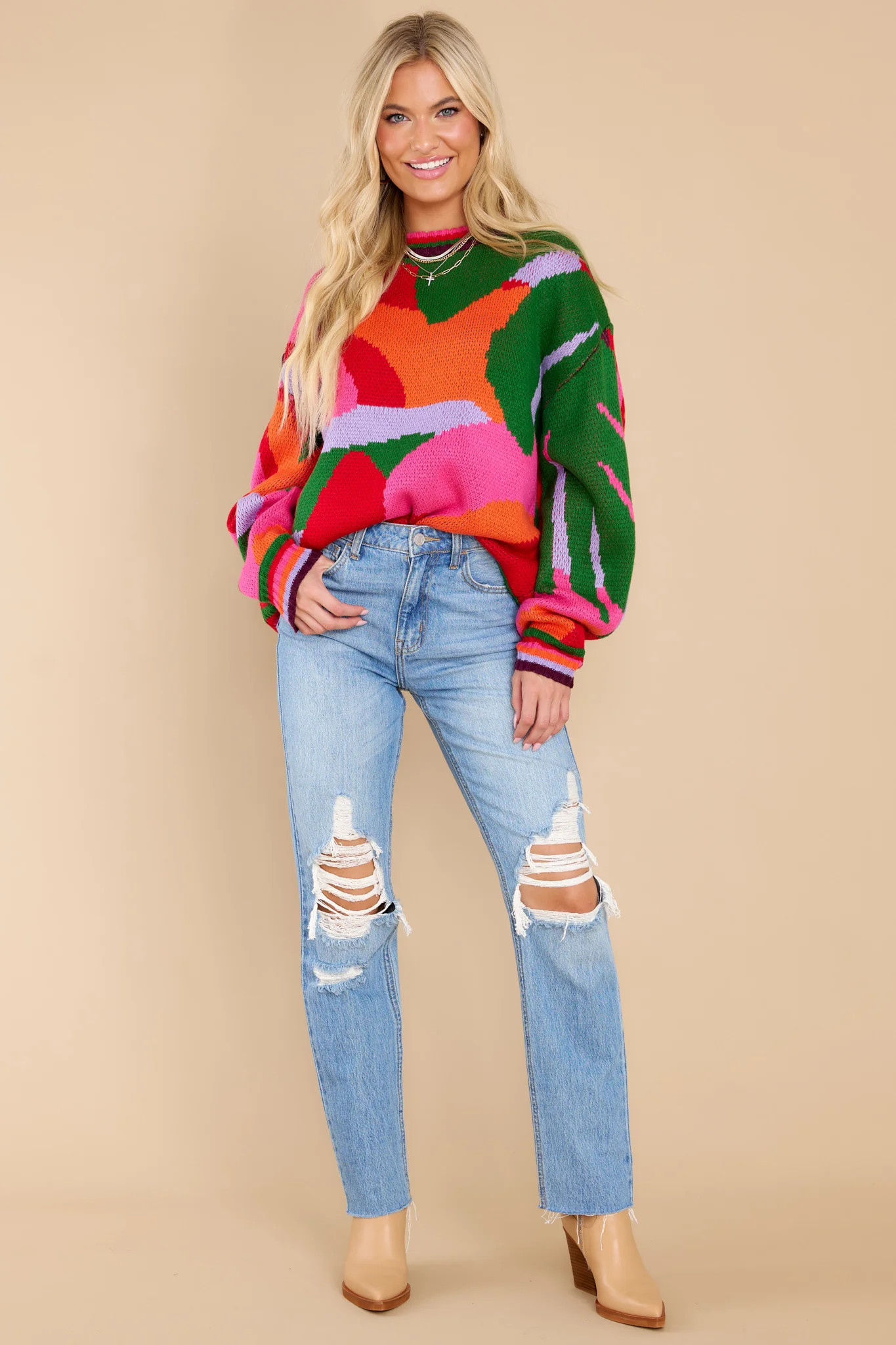 Creative Movement Hot Pink Multi Sweater | Red Dress 