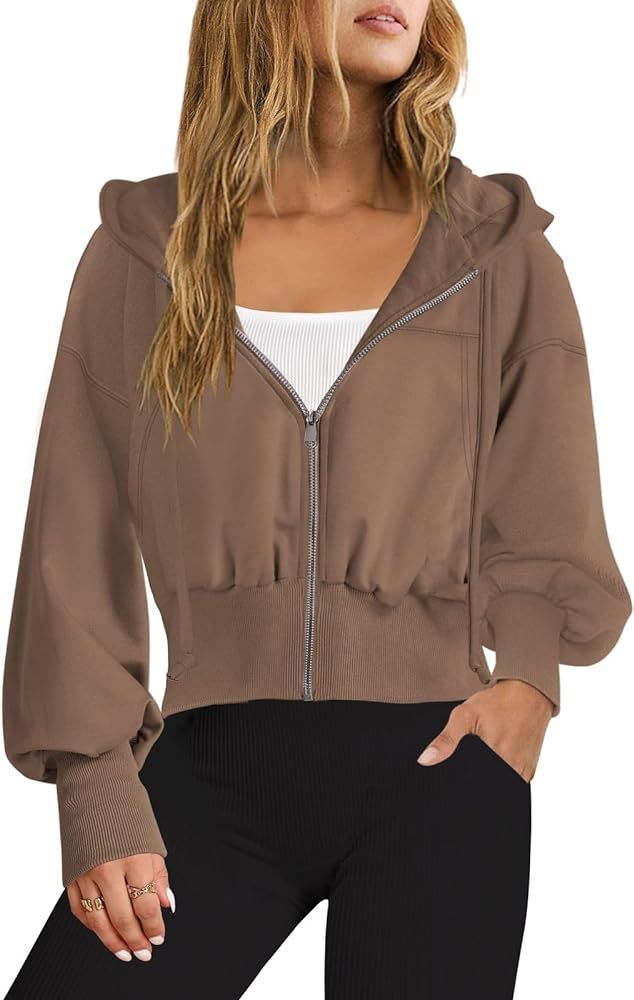 SENSERISE Womens Lightweight Cropped Zip Up Hoodies Sweatshirts With Pokcets Oversized Workout Ho... | Amazon (US)