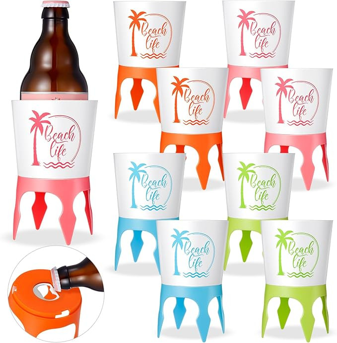 8 Pcs Beach Cup Holders with Bottle Opener Multicolor Sand Drink Holder for Vacation Essentials B... | Amazon (US)