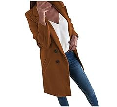 Long Winter Coats for Women Double Breasted Blazer Camel Pea Trench Coats Lapel Workout Jacket Wo... | Amazon (US)