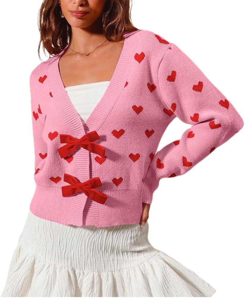 Women's Bow Tie Cardigan Sweaters Sequin Graphic Long Sleeve Open Front Knitted Cardigans Cute Pa... | Amazon (US)