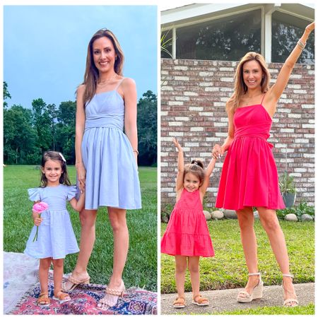SITEWIDE SALE!!! My dresses from two of our fave mommy and me looks are 30% OFF with code WOW30 😍 I love it so much, I got both colors. It also comes in white (brides!!). It has pockets, adjustable straps, is lined, and is a thick quality material!! The attached tie belt can be worn a variety of ways. I have it tied in the back but can also be tied in the front! I have a video showing lots of options. Wearing an XS. Espadrille wedges are comfy and go with anything! Love the braided detail and they’re tts! This makes a great wedding guest dress, esp for a destination wedding, baby shower dress, and wedding shower dress!  The quality is just 😍😍 feels designer! I found Charli’s separately and she was so excited to match 😆🙌 she’s wearing a 2T in both so TTS and so are her sandals! 

#LTKunder50 #LTKsalealert #LTKkids