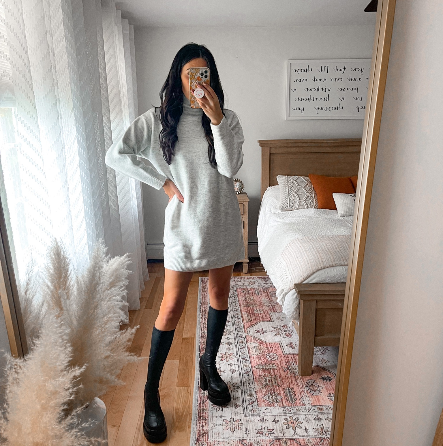 Grey sweater dress tunic (size small) and black platform Gogo boots (size 8)

#LTKSeasonal #LTKshoecrush #LTKstyletip