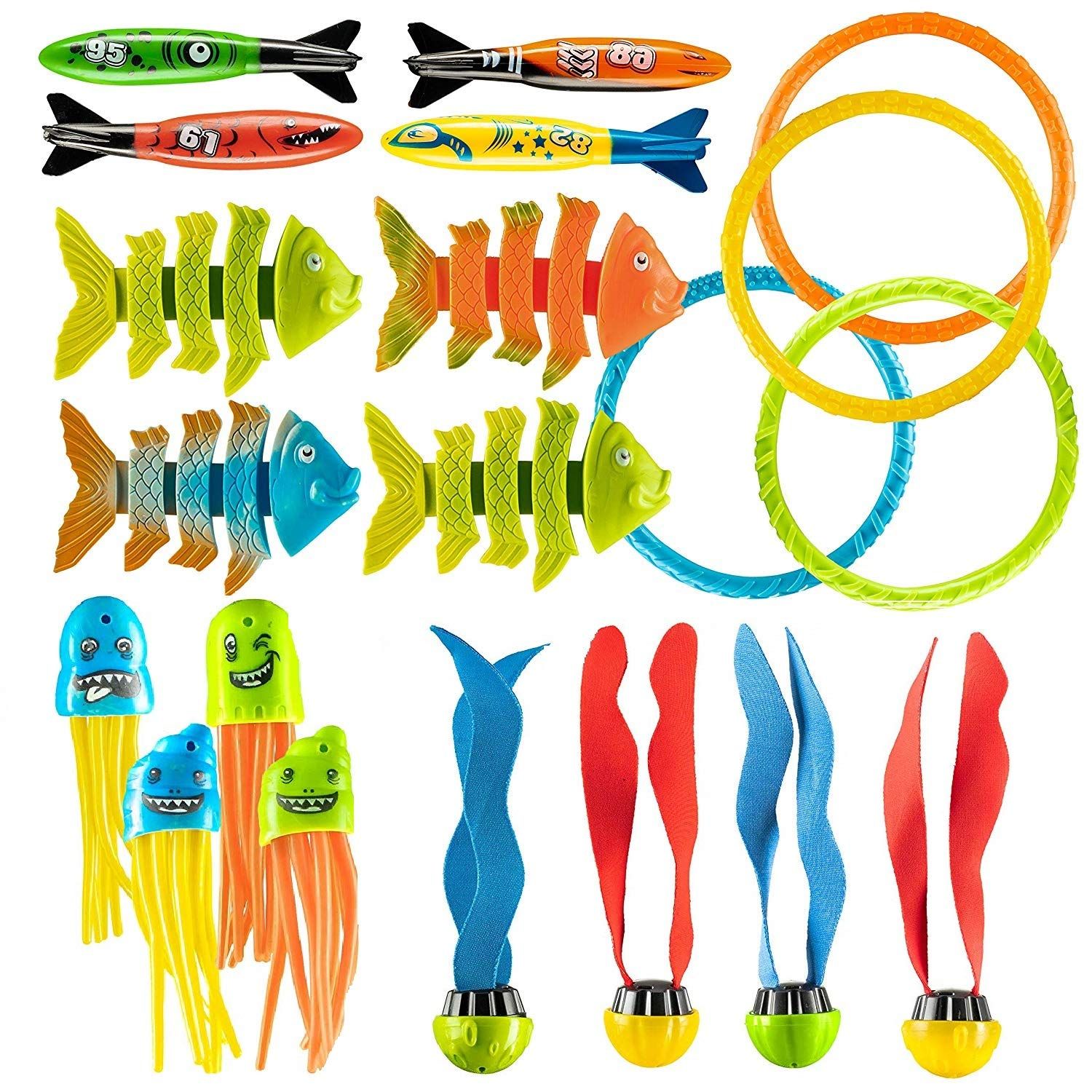 Amazon.com: Prextex 24 Piece Diving Toy Set Summer Fun Underwater Sinking Swimming Pool Toy for Kids | Amazon (US)