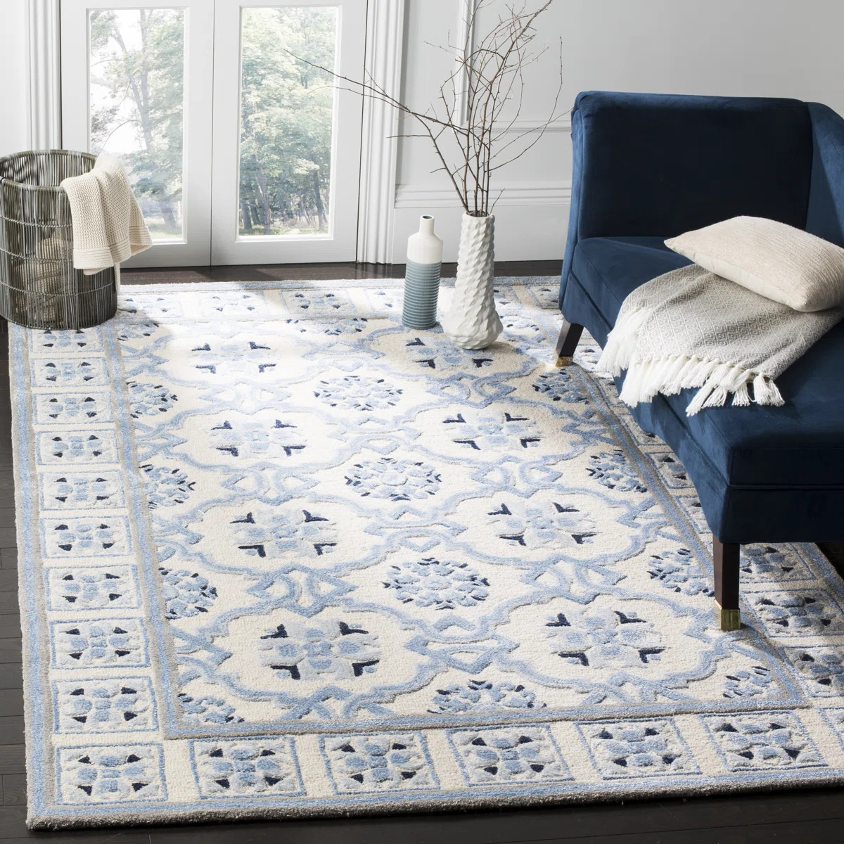 Cruz Hand Tufted Wool/Viscose Oriental Rug in Ivory Blue | Wayfair North America