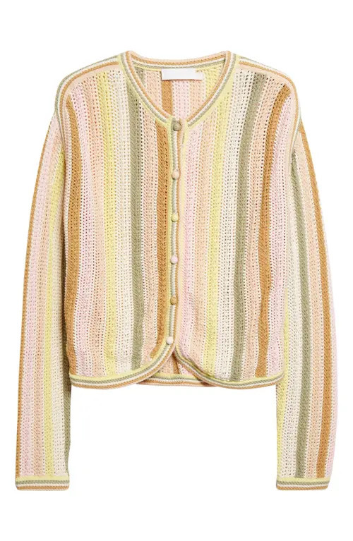 Zimmermann Indra Stripe Cotton Open Stitch Cardigan in Yellow Multi at Nordstrom, Size 4 | Nordstrom