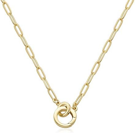 LANE WOODS Paperclip Necklace Pendant: 14K Gold Plated Dainty Link Chain Jewelry for Women | Amazon (US)