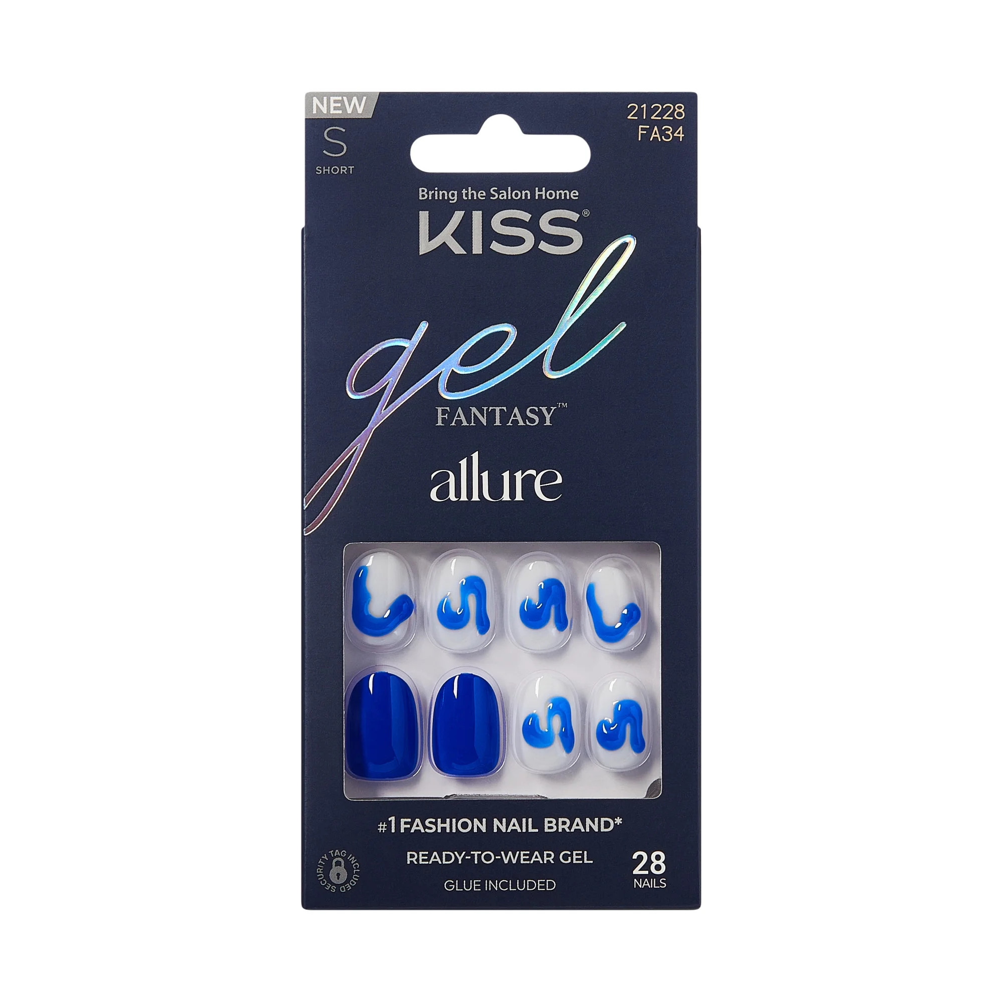 KISS Gel Fantasy Allure Press on Nails, Sunday Breeze, Blue, Short Almond, 30 Count | Walmart (US)
