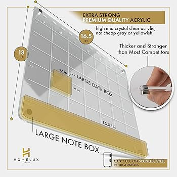 Homelux Theory Upgraded Premium Acrylic Dry Erase Board| 16.5x13" Magnetic Calendar for Fridge Ca... | Amazon (US)