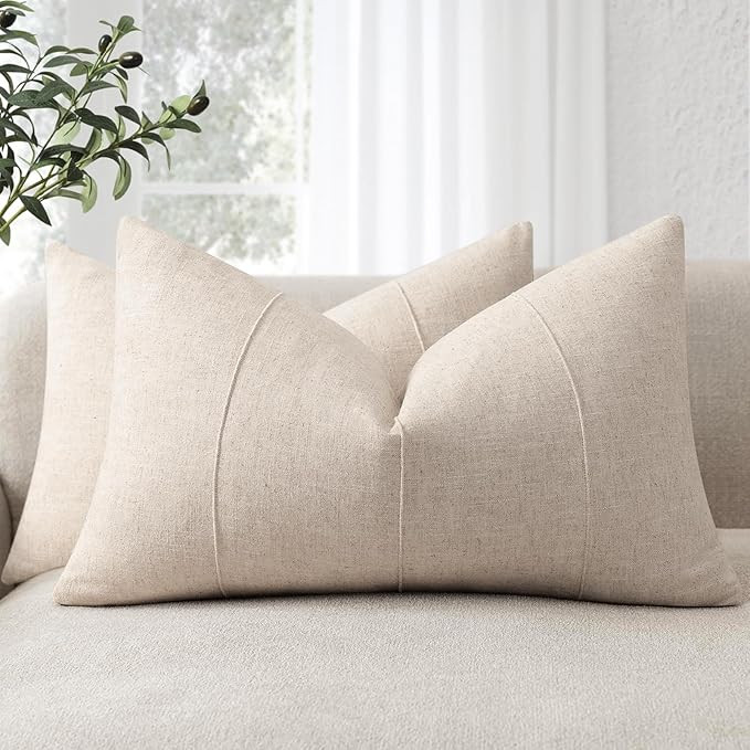 ZWJD 12x20 Pillow Covers Set of 2 Decorative Linen Solid Handcrafted Striped Throw Pillows for Be... | Amazon (US)