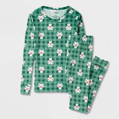 Kids' Teddy Bears Long Sleeve Holiday Snuggly Soft Pajama Set - Cat & Jack™ Green 8 | Target