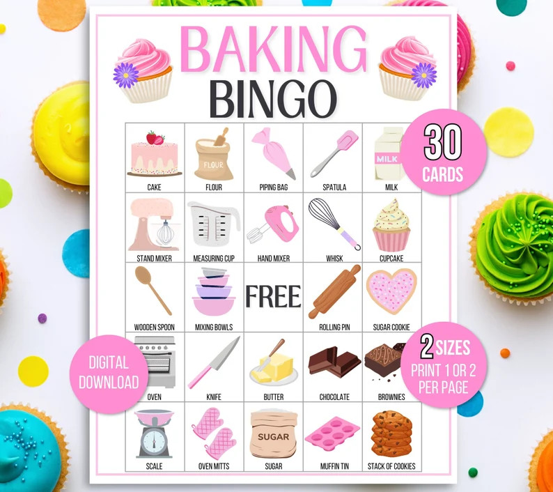 Baking Bingo, 30 Printable Baking Bingo Cards, Baking Birthday, Baking Party Game, Baking Birthda... | Etsy (US)