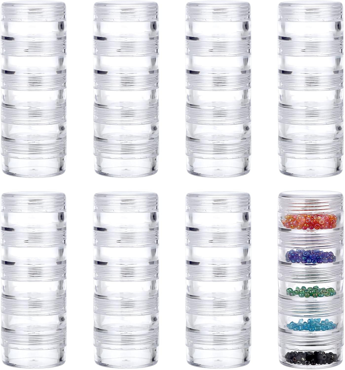 Hipiwe 8 Sets 5 Layers Clear Plastic Round Storage Jars Jewelry Bead Storage Containers Small Tra... | Amazon (US)