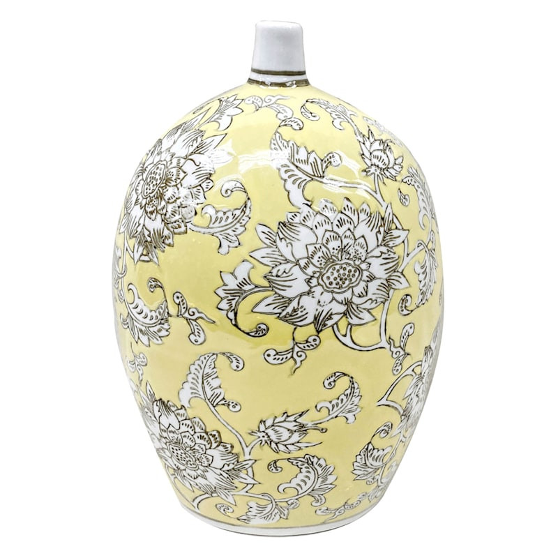 12In Yellow Floral Ceramiv Vase | At Home