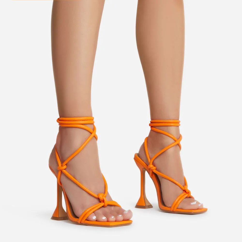 Fiat Lace Up Square Toe Sculptured Heel In Bright Orange Faux Leather | EGO Shoes (US & Canada)