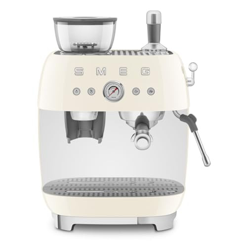 Smeg EGF03 Semi-Automatic Espresso Machine with Built-In Grinder, Dual Thermoblock, 50’s Retro Style – Cream (120 V) | Amazon (US)