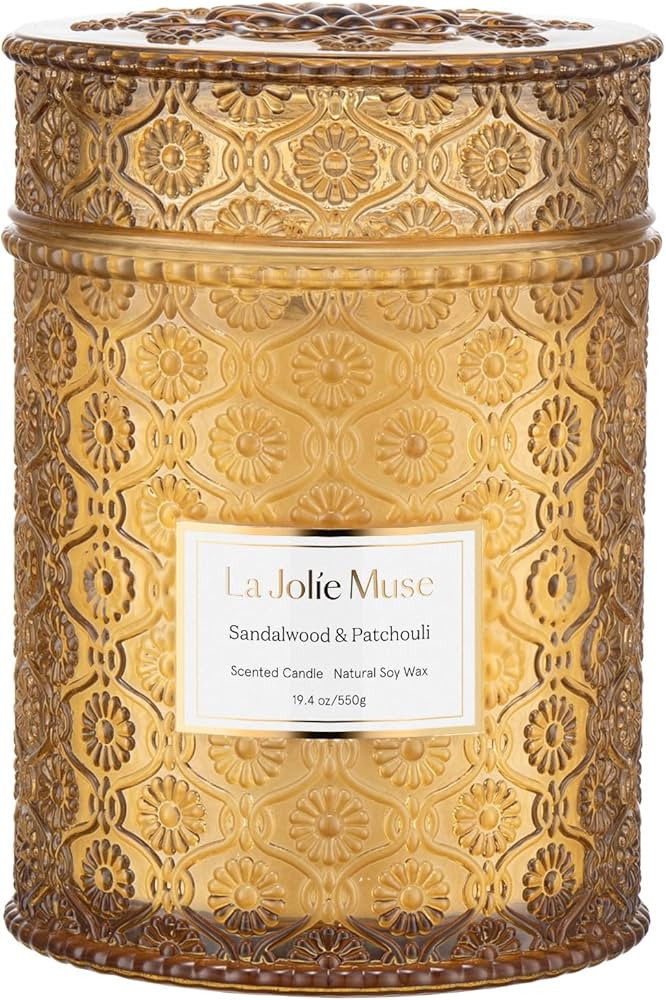 LA JOLIE MUSE Sandalwood Candles, Wood Wick Candle, Sandalwood & Patchouli Candle, Natural Soy Ca... | Amazon (US)