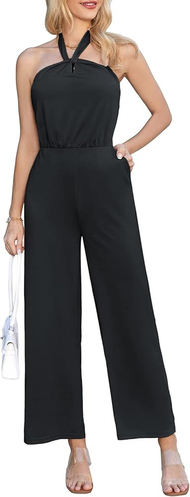 GRACE KARIN Halter Neck Jumpsuits for Women Dressy Casual Sleeveless Backless High Waist Wide Leg... | Amazon (US)