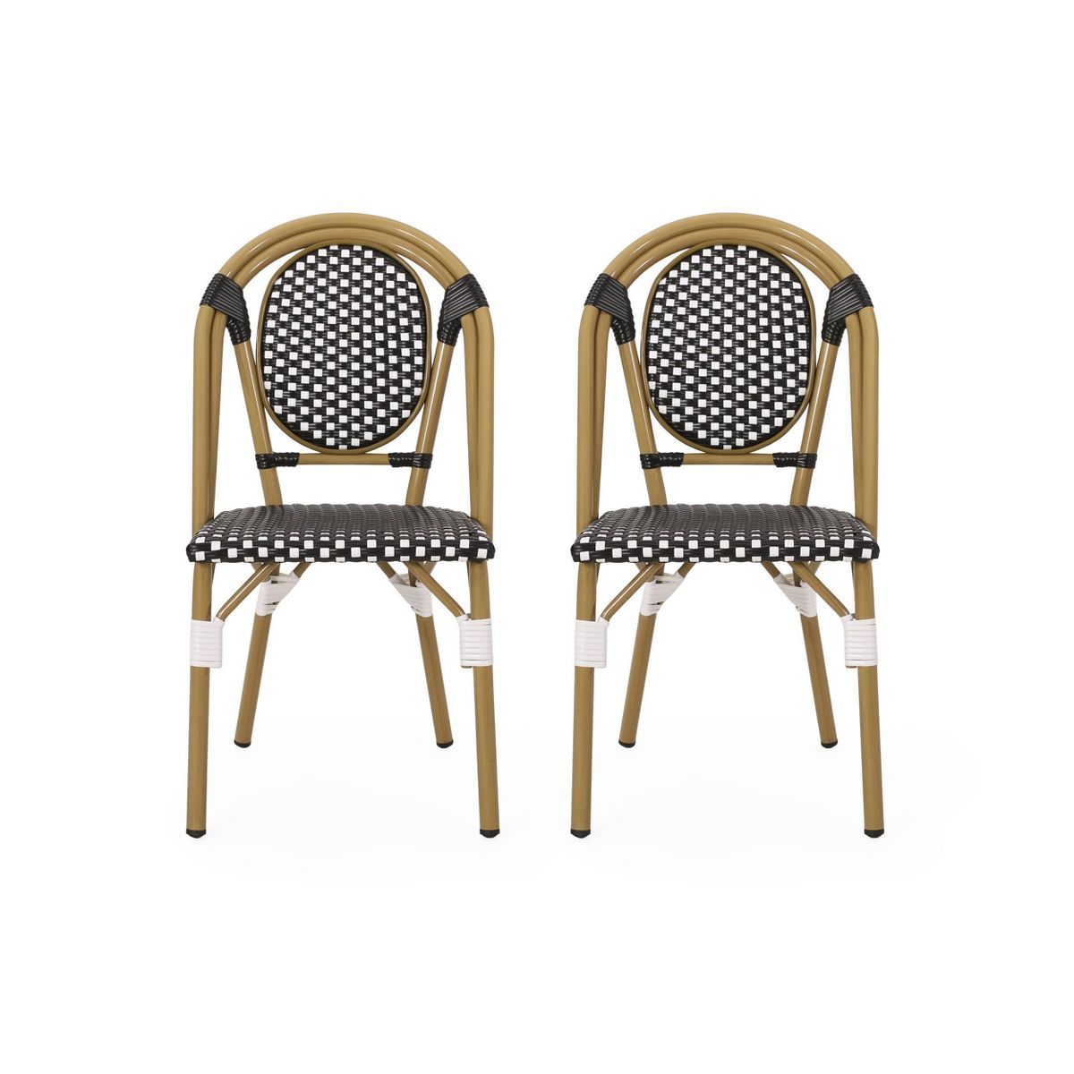 Remi 2pk Outdoor French Bistro Chairs - Black/White/Bamboo - Christopher Knight Home | Target