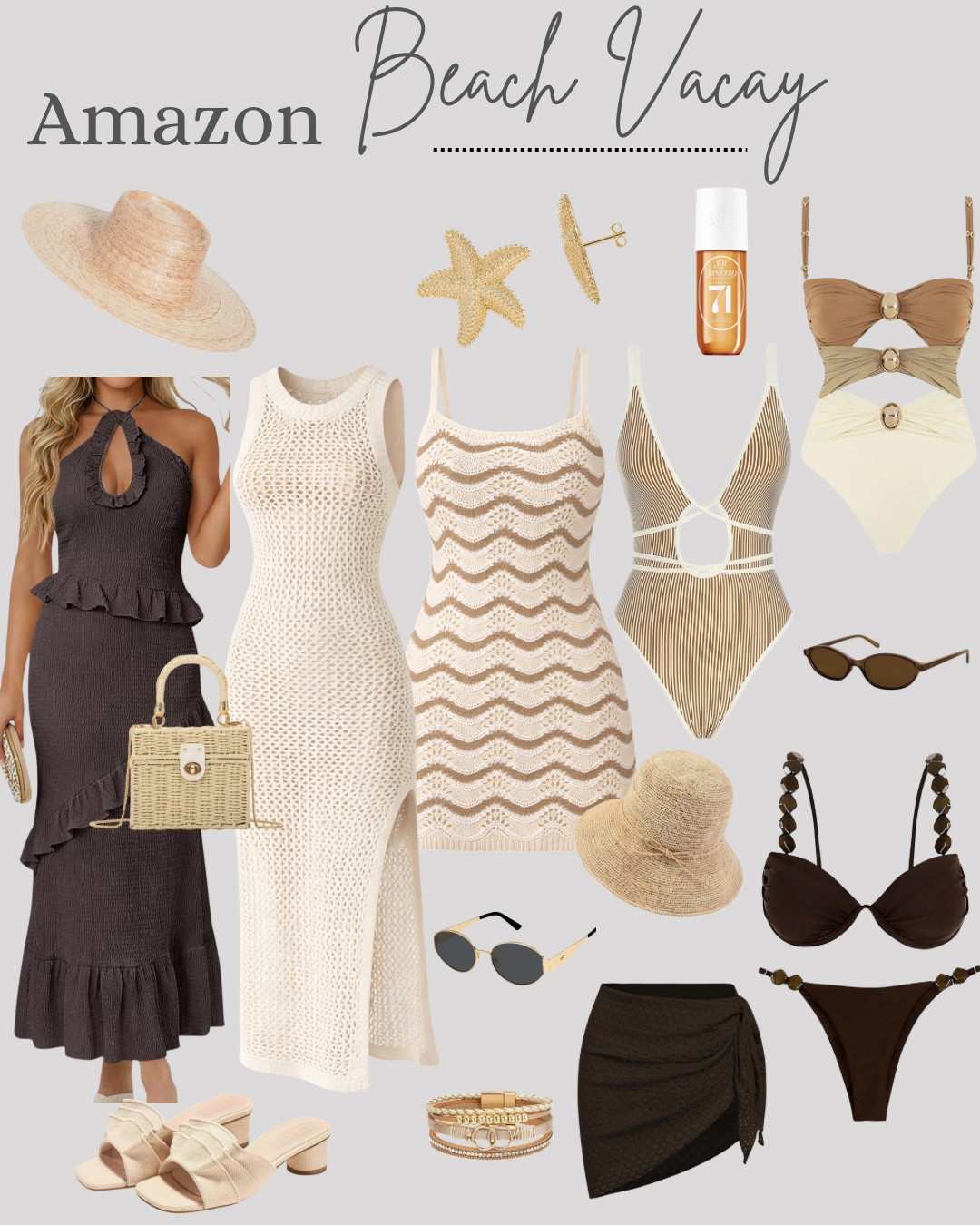 Amazon Beach Vacay 🤍
Everything you need for a chic, effortless beach getaway — neutral tones, elevated textures, and timeless pieces all from Amazon ✨

From swim to sunset dinners, these looks make packing so easy 🤎

Everything linked to shop 🤍

#amazonfinds #amazonfashion #beachvacay #vacationoutfits #resortwear #summeroutfits #neutralstyle #coastalstyle #ltkstyle #effortlessstyle #capsulewardrobe #springoutfits #minimalstyle #chicoutfits 
#LTKootd #LTKgrwm #LTKOver40 #LTKSeasonal

spring outfits 2026, spring dresses, vacation outfits, beach, date night outfits, two piece swimsuit, bikini, beach bag, one piece swimsuit, beach cover up, beach dress, black dress, evening bag, sunglasses, makeup bag, organizer, travel essentials, earrings, handbags, jewelry, summer shoes, two piece set, flat sandals, coord set, matching set 

#LTKSaleAlert #LTKSwim #LTKTravel