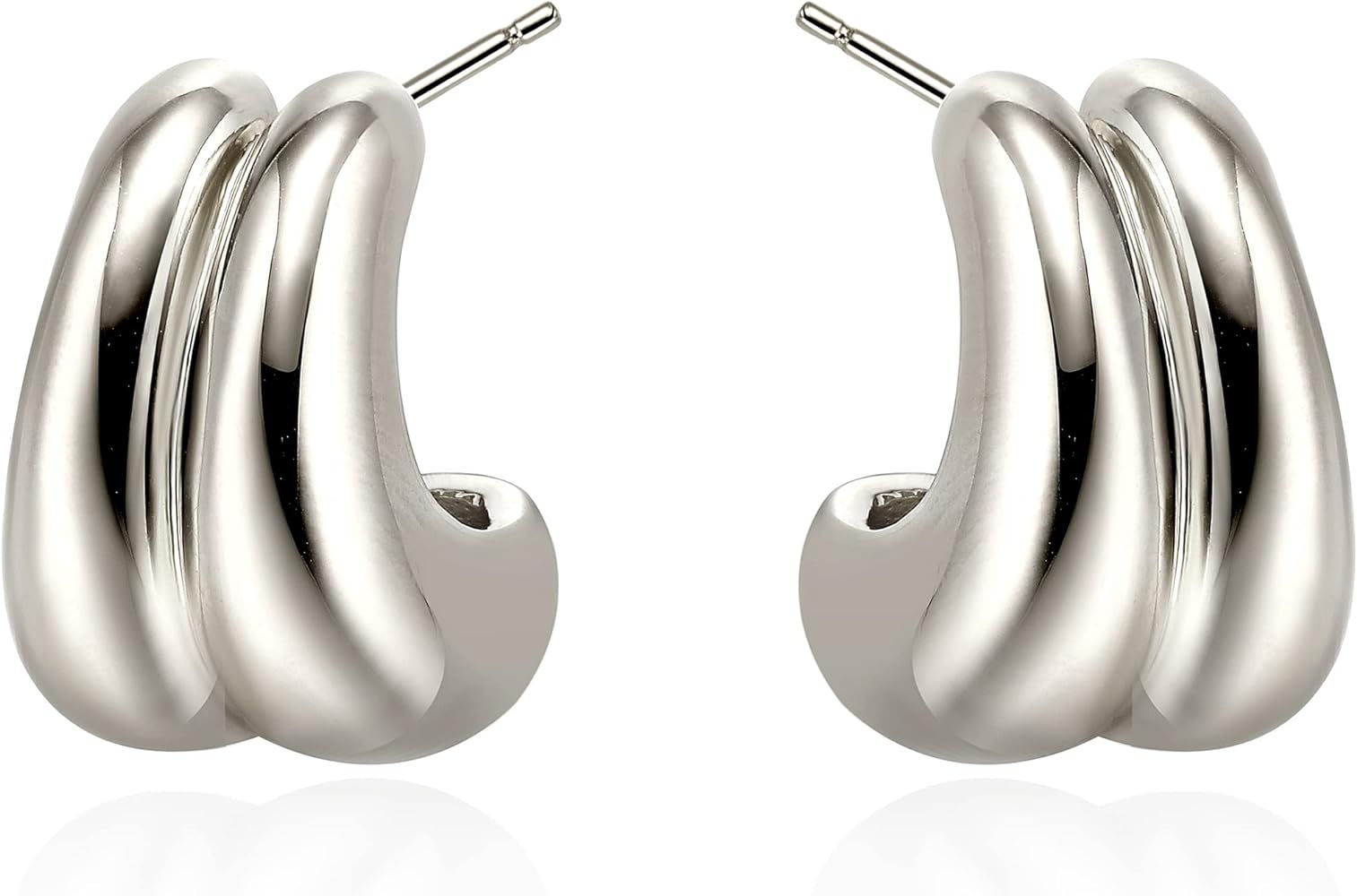 Gold Hoop Earrings for Women Girls 18K Gold Plated Chunky Hoop Earrings Statement Lightweight Thi... | Amazon (US)