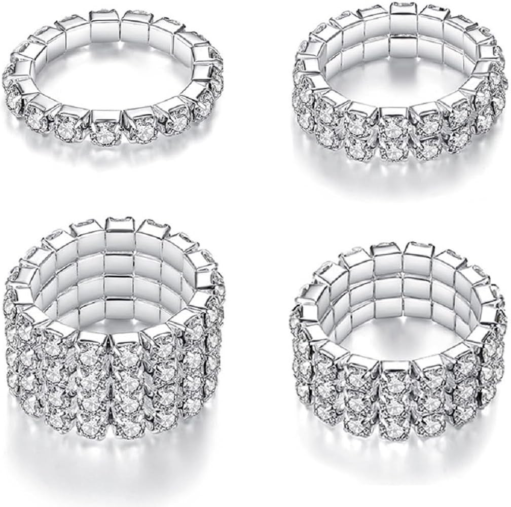 DATOA 4 PCS White Gold Color Rhinestone Stretch RingBand Eternity Rings for Women Sparkly Thumb P... | Amazon (US)