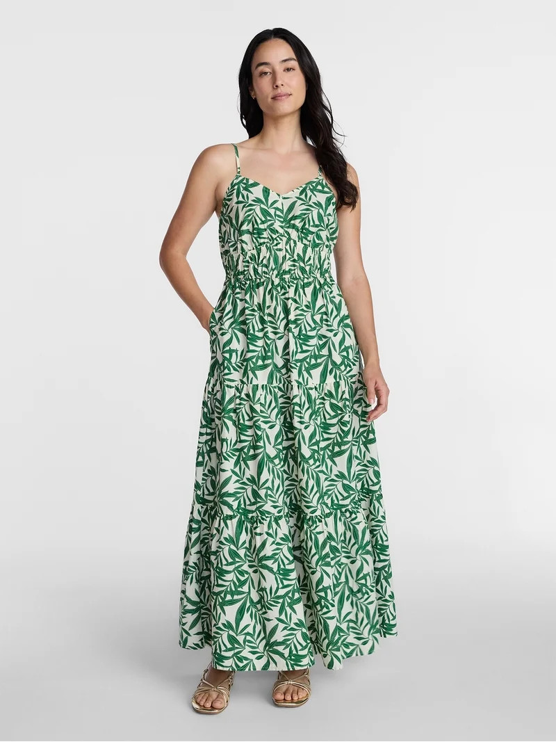 Time and Tru Women's Sleeveless Tiered Cotton Maxi Dress, Sizes XS-XXXL | Walmart (US)