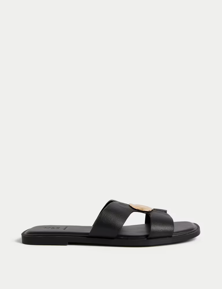 Leather Metal Trim Flat Open Toe Mules | Marks & Spencer (UK)
